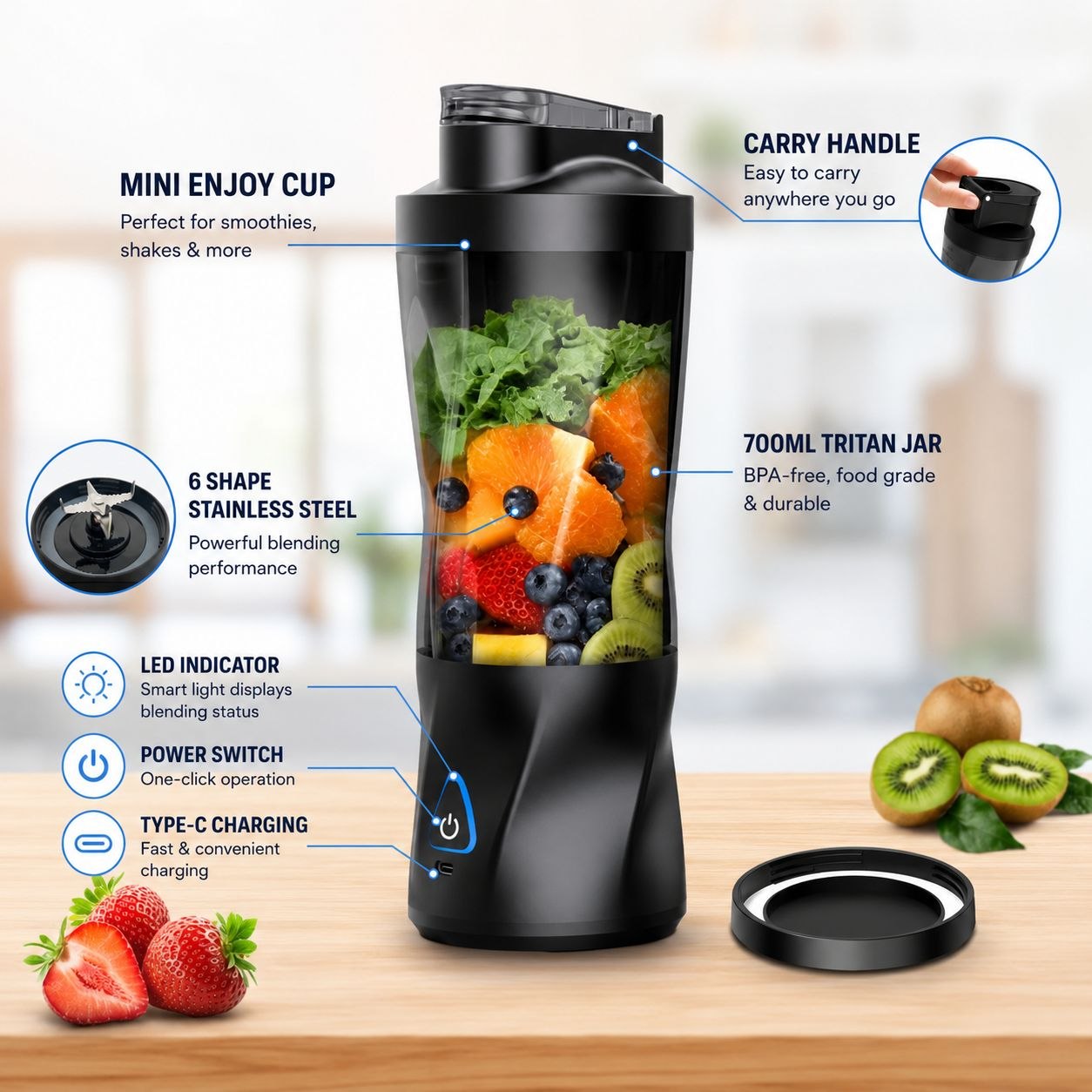 Power Blend™ Portable Blender – Smoothies Anywhere Anytime ,Travel & Gym