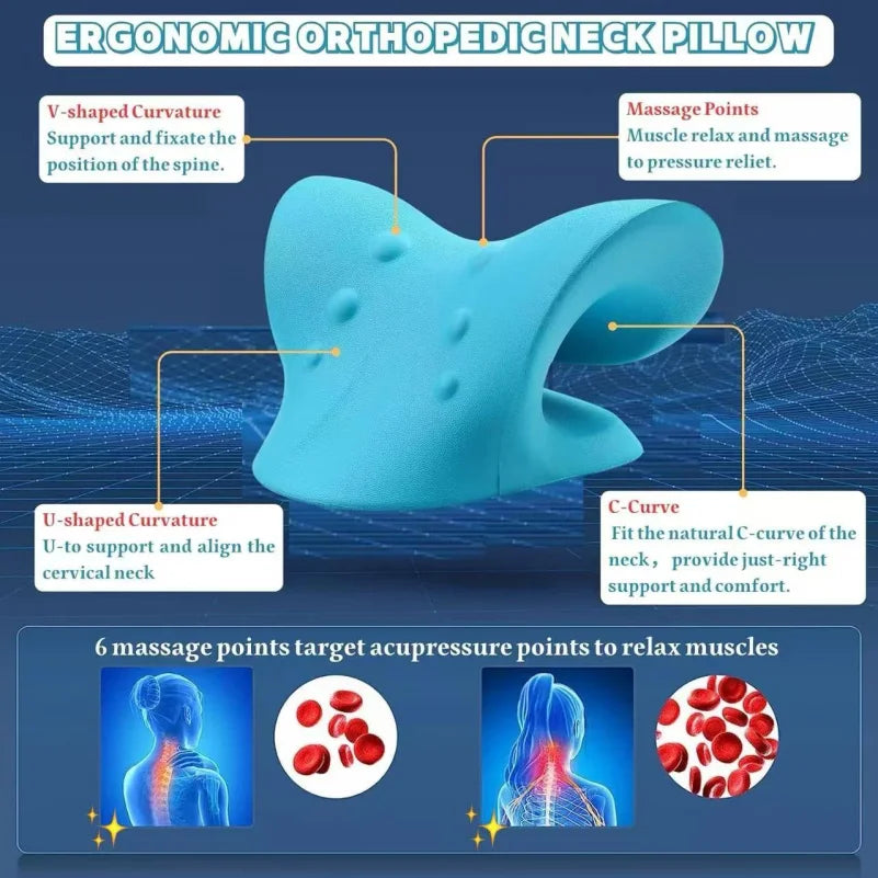 Ergonomic Cervical Neck Traction Pillow – V-Shaped Neck Stretcher with Massage Points & Shoulder Support