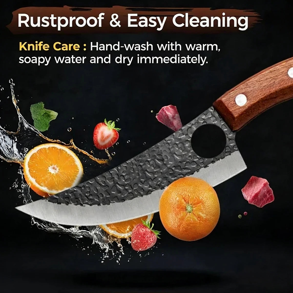 Premium Hand-Forged Butcher Knife with Wooden Handle