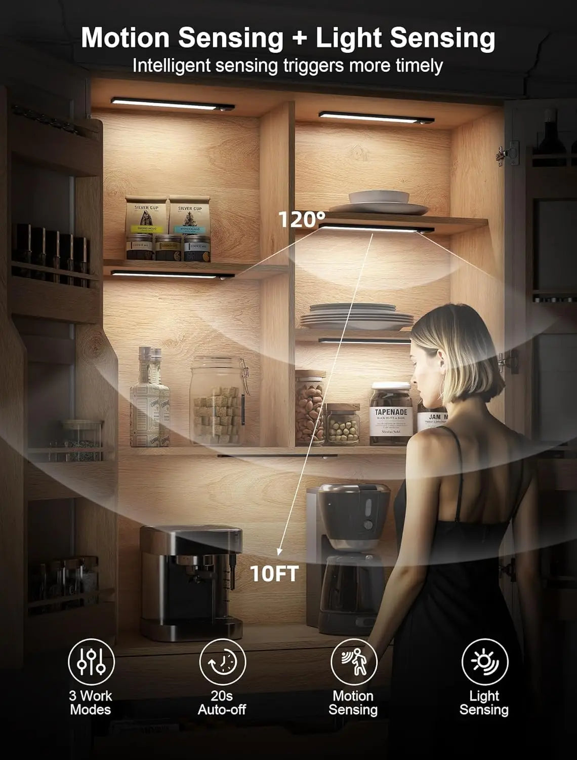 Rechargeable Motion Sensor LED Cabinet Light – USB-C Magnetic Under-Cabinet Light