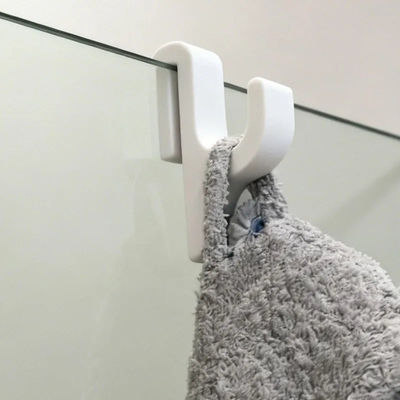 No-Drill Shower Door Hooks for 6mm Glass – Robe & Towel Hangers, White/Black