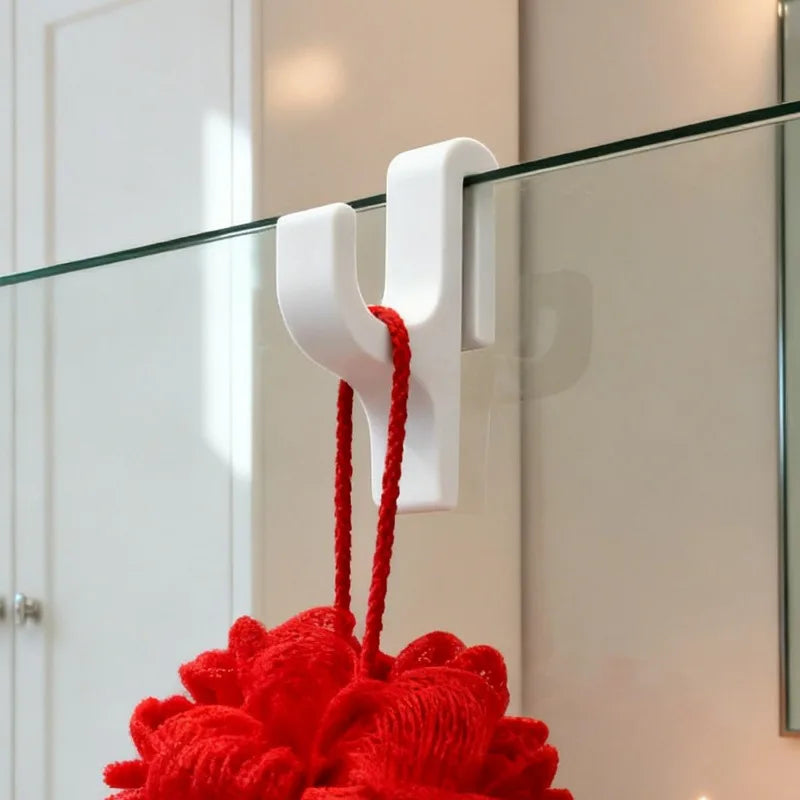 No-Drill Shower Door Hooks for 6mm Glass – Robe & Towel Hangers, White/Black