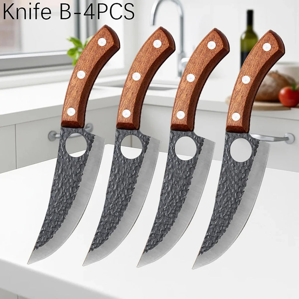 Premium Hand-Forged Butcher Knife with Wooden Handle