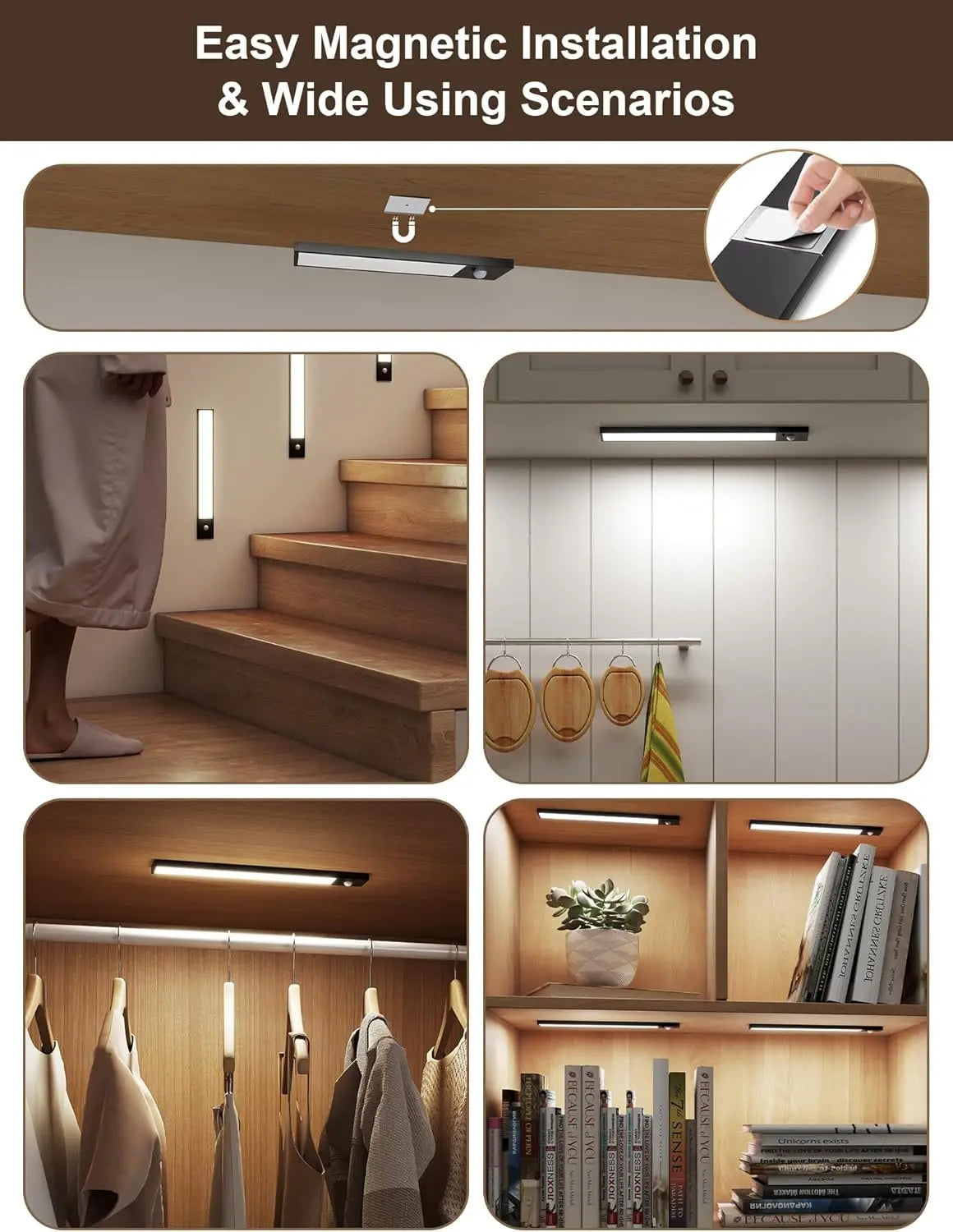 Rechargeable Motion Sensor LED Cabinet Light – USB-C Magnetic Under-Cabinet Light