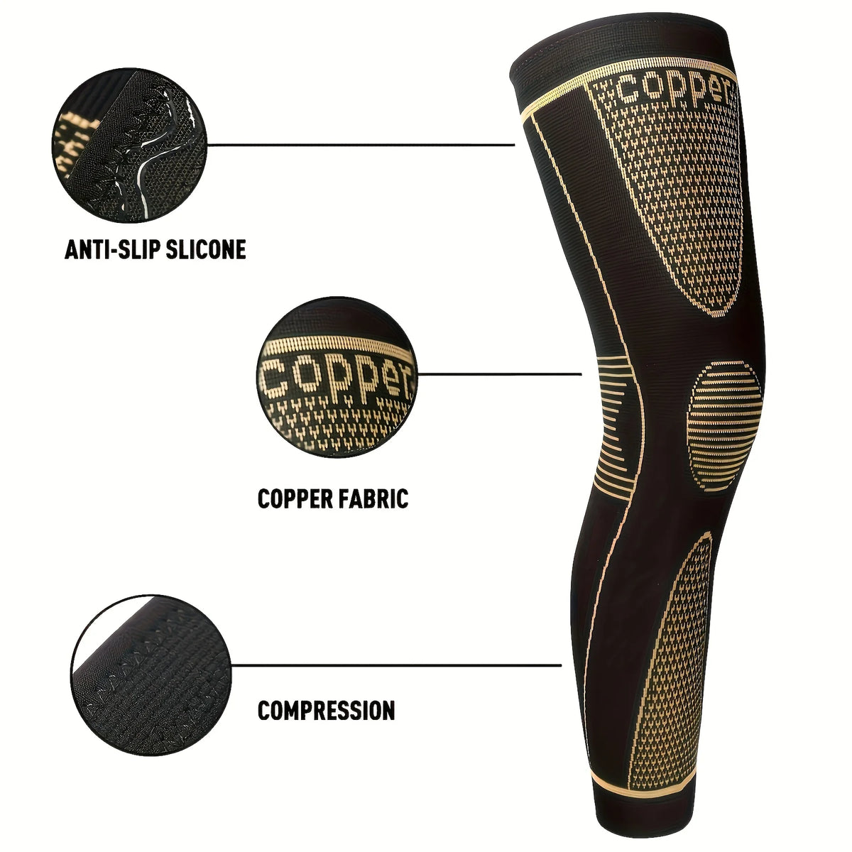 Copper Compression Leg Sleeve – Knee Support, Comfort & Breathable Fit for Men & Women