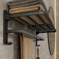 50CM Matte Black Folding Towel Rack with Hooks | Wall-Mounted Aluminum Holder