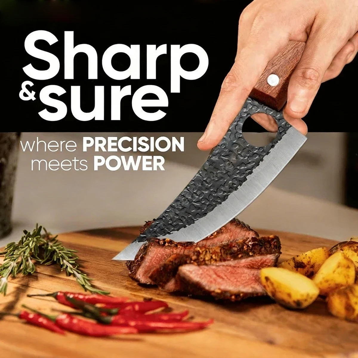 Premium Hand-Forged Butcher Knife with Wooden Handle