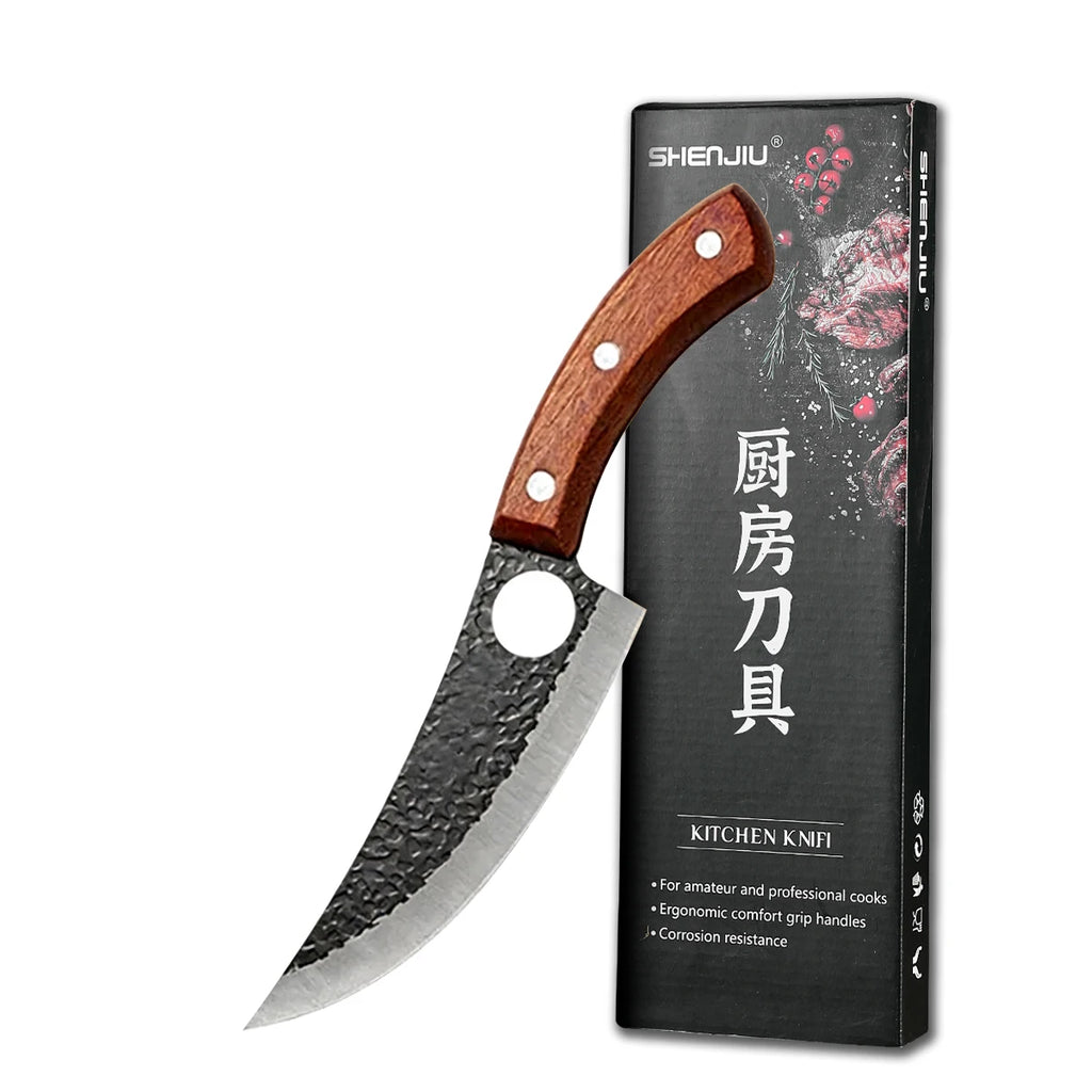 Premium Hand-Forged Butcher Knife with Wooden Handle