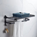 50CM Matte Black Folding Towel Rack with Hooks | Wall-Mounted Aluminum Holder
