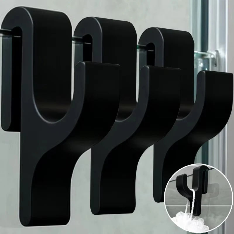 No-Drill Shower Door Hooks for 6mm Glass – Robe & Towel Hangers, White/Black