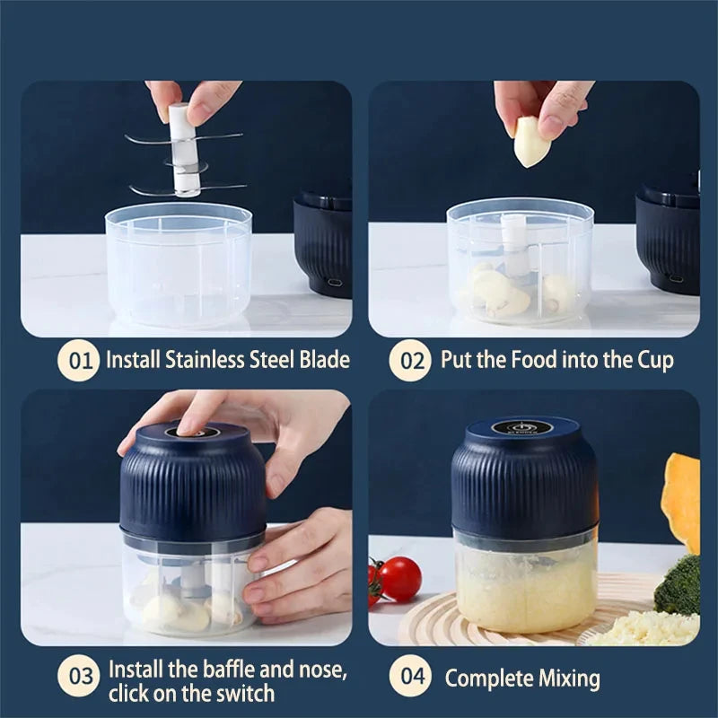 250ml Mini Electric Food Chopper | USB Rechargeable Garlic, Vegetable & Herb Cutter