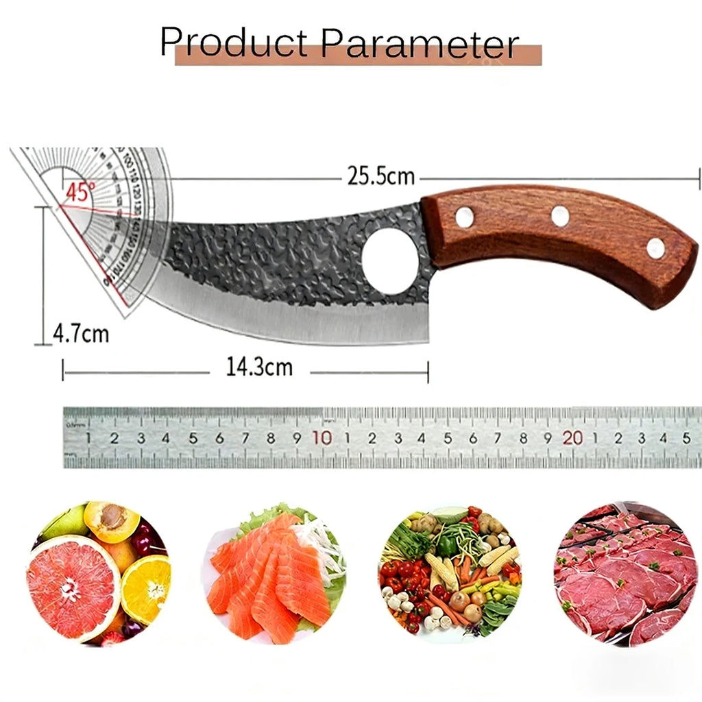 Premium Hand-Forged Butcher Knife with Wooden Handle