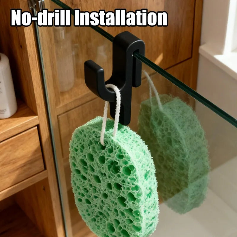 No-Drill Shower Door Hooks for 6mm Glass – Robe & Towel Hangers, White/Black