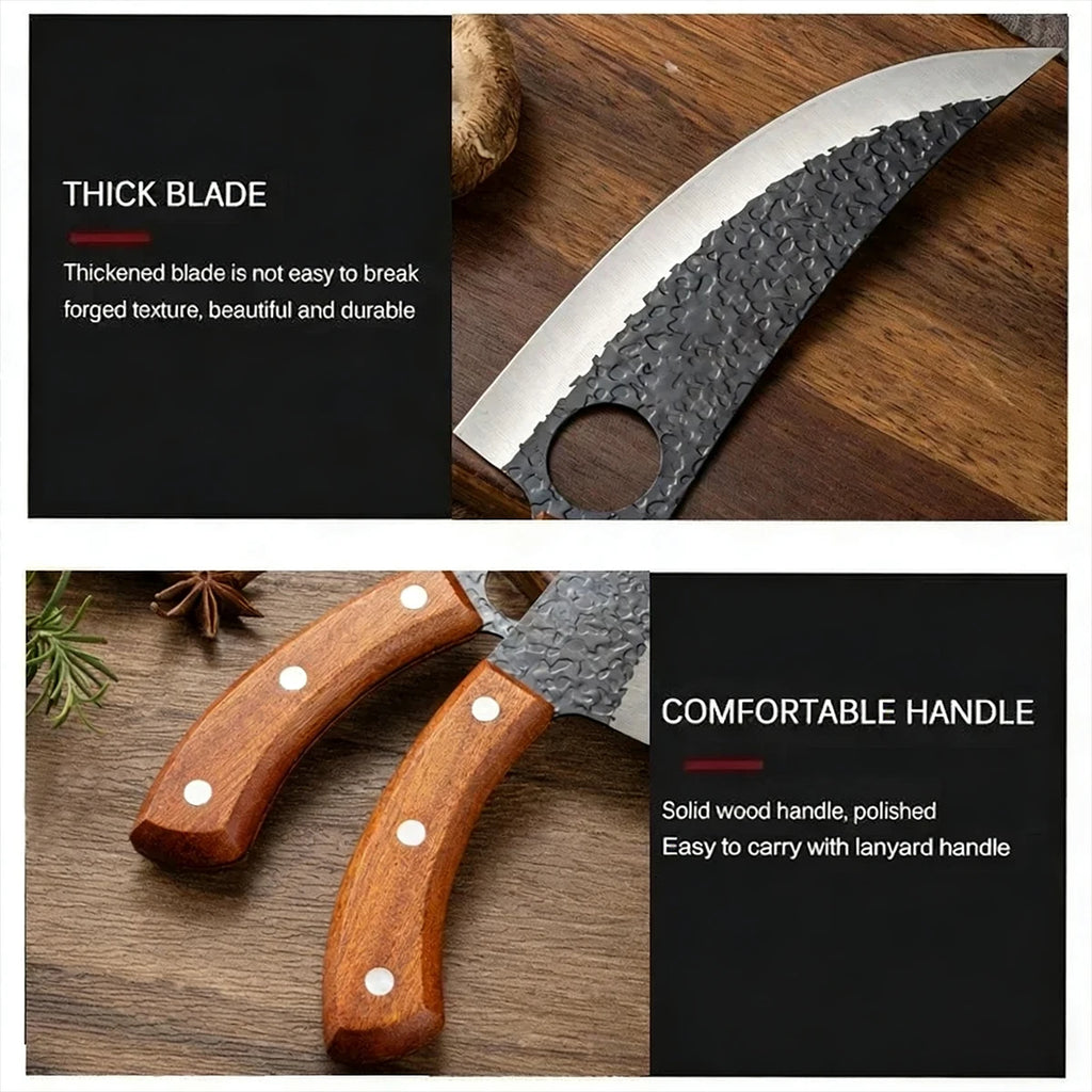Premium Hand-Forged Butcher Knife with Wooden Handle
