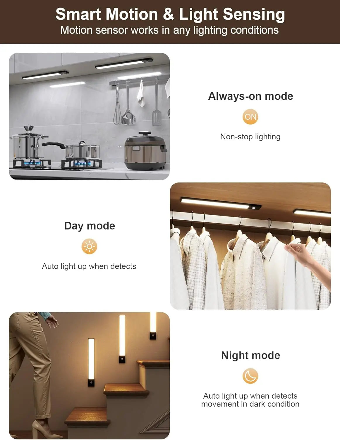 Rechargeable Motion Sensor LED Cabinet Light – USB-C Magnetic Under-Cabinet Light
