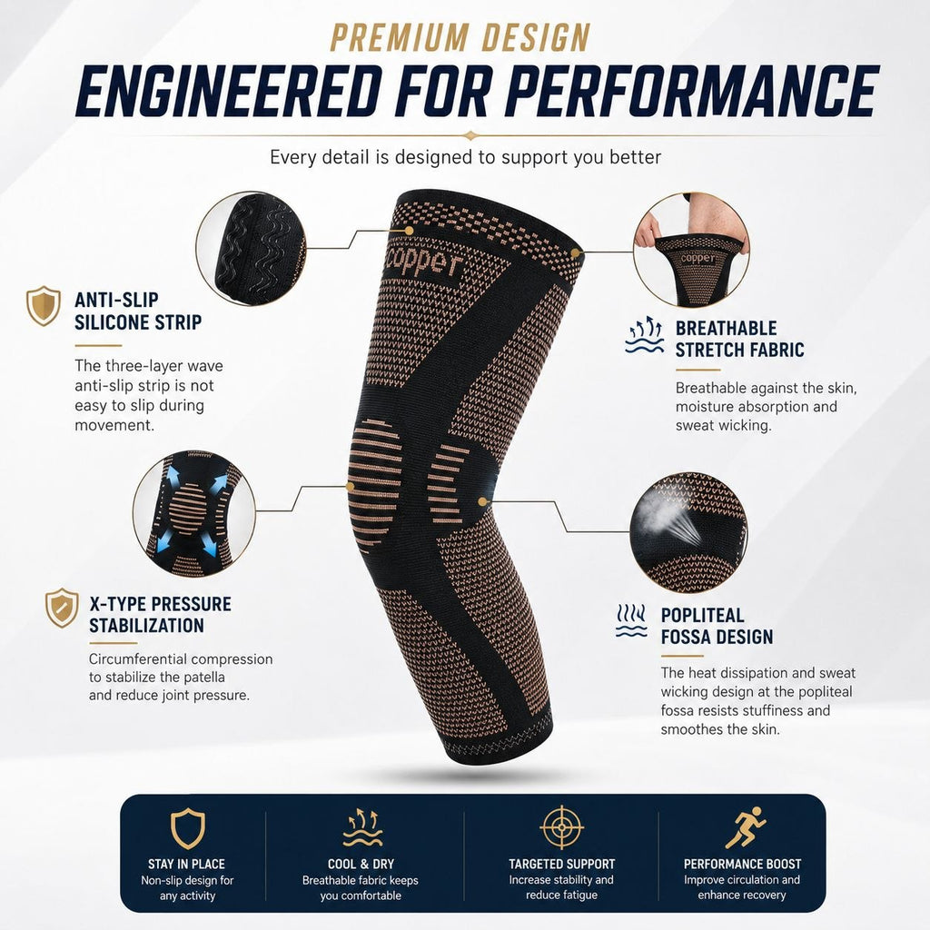 Copper Compression Leg Sleeve – Knee Support, Comfort & Breathable Fit for Men & Women