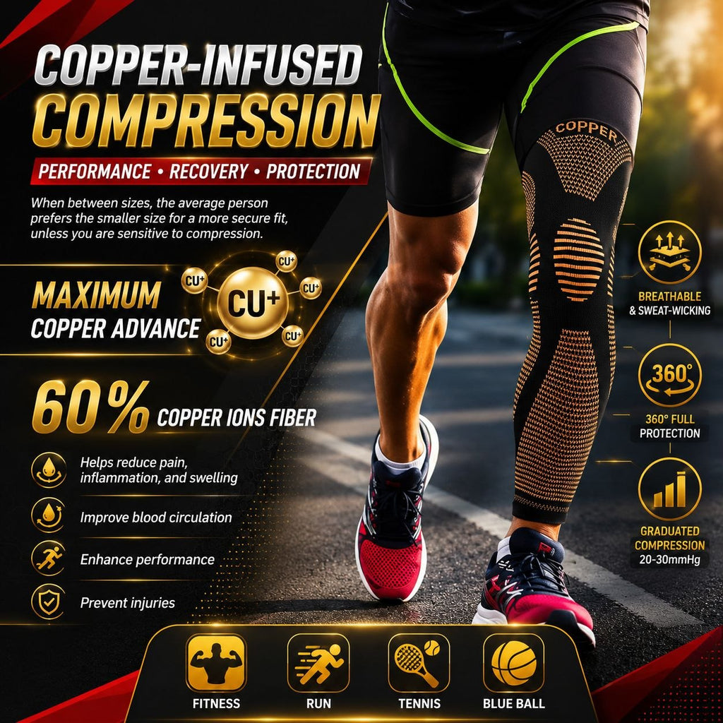 Copper Compression Leg Sleeve – Knee Support, Comfort & Breathable Fit for Men & Women