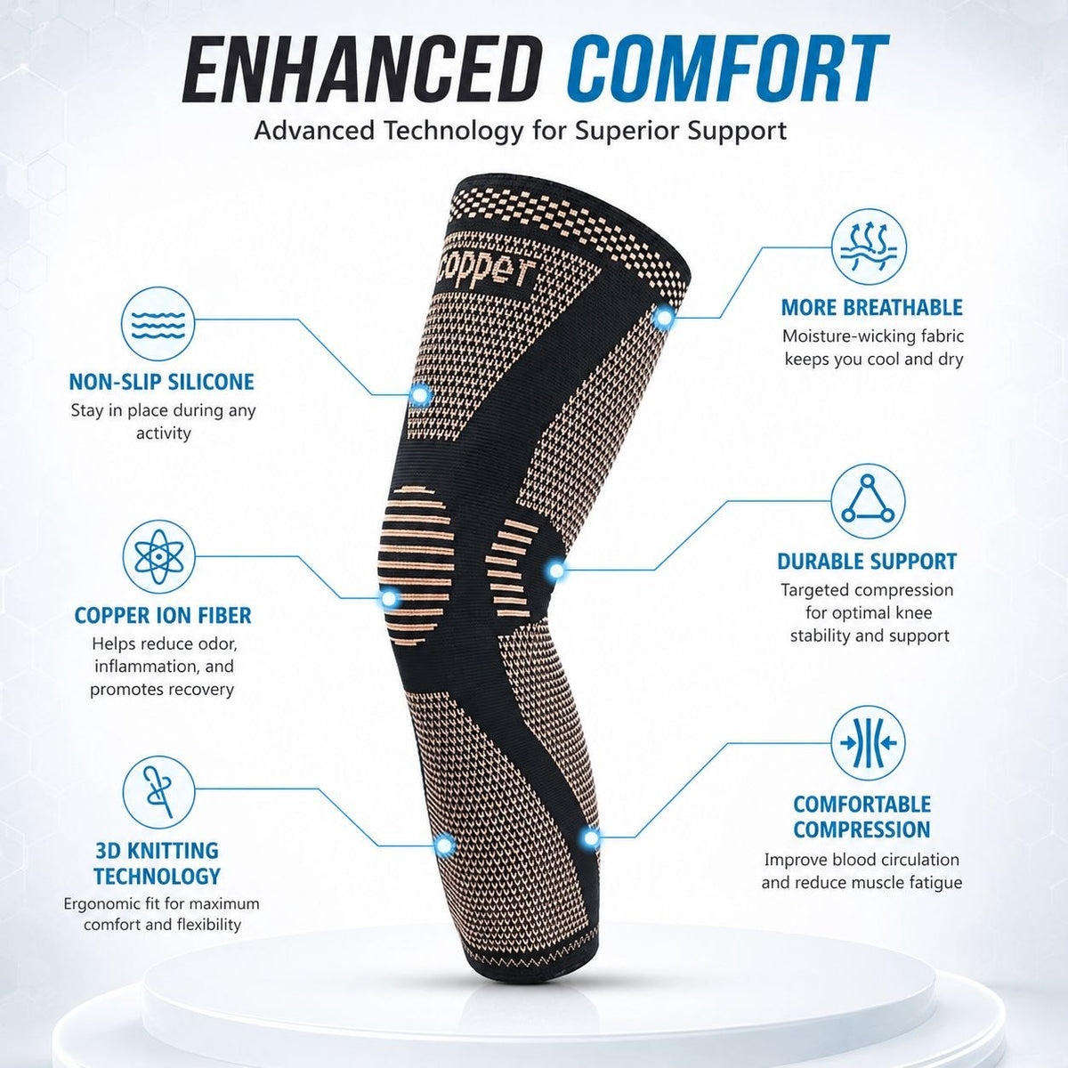 Copper Compression Leg Sleeve – Knee Support, Comfort & Breathable Fit for Men & Women