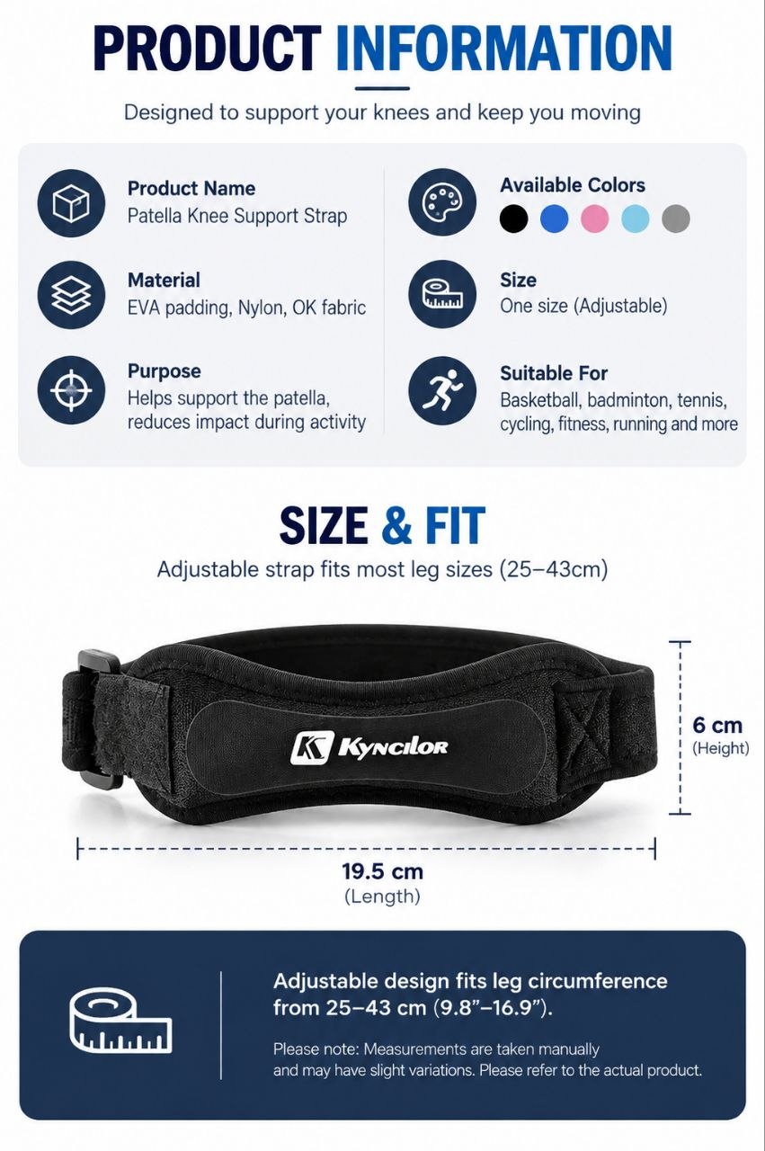 Adjustable Patella Knee Support Strap – Compression Brace for Sports & Exercise