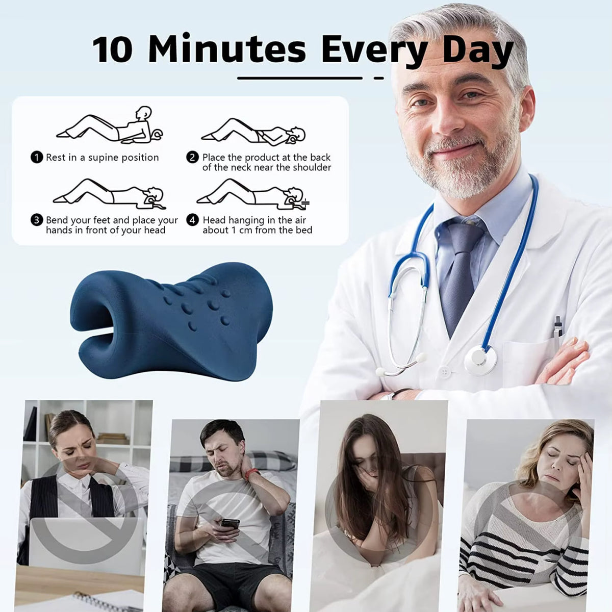 Ergonomic Cervical Neck Traction Pillow – V-Shaped Neck Stretcher with Massage Points & Shoulder Support