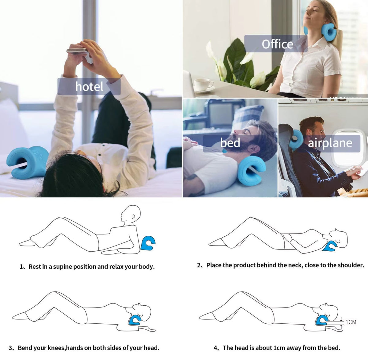 Ergonomic Cervical Neck Traction Pillow – V-Shaped Neck Stretcher with Massage Points & Shoulder Support