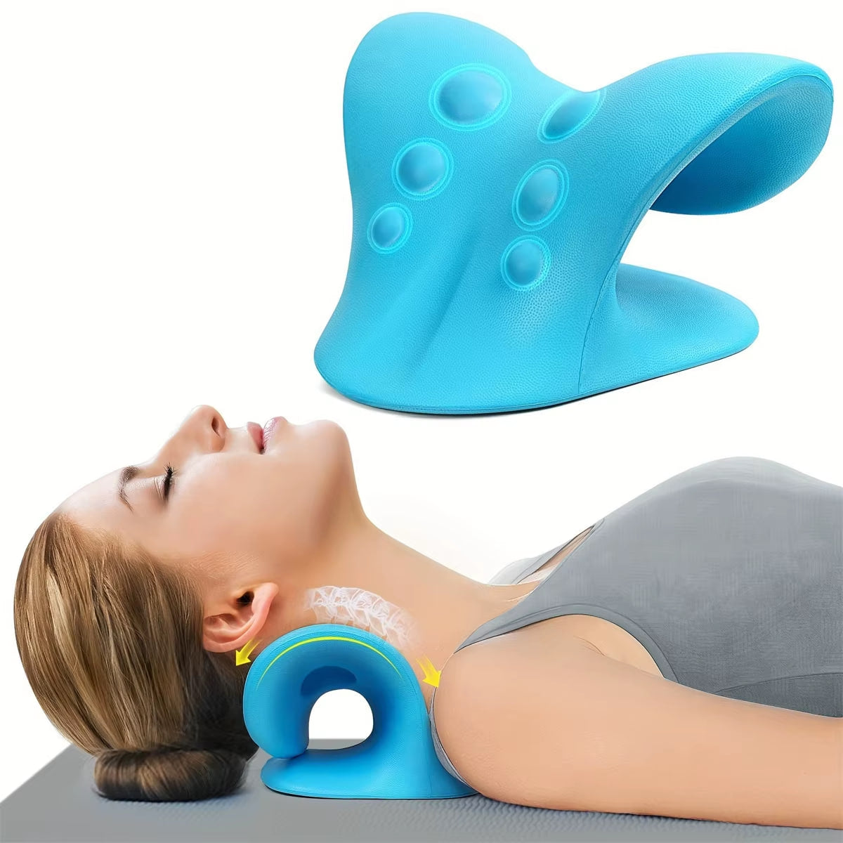 Ergonomic Cervical Neck Traction Pillow – V-Shaped Neck Stretcher with Massage Points & Shoulder Support
