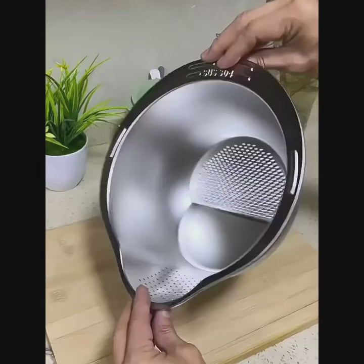 3-in-1 Stainless Steel Rice Washing & Strainer Bowl with Side Drainer
